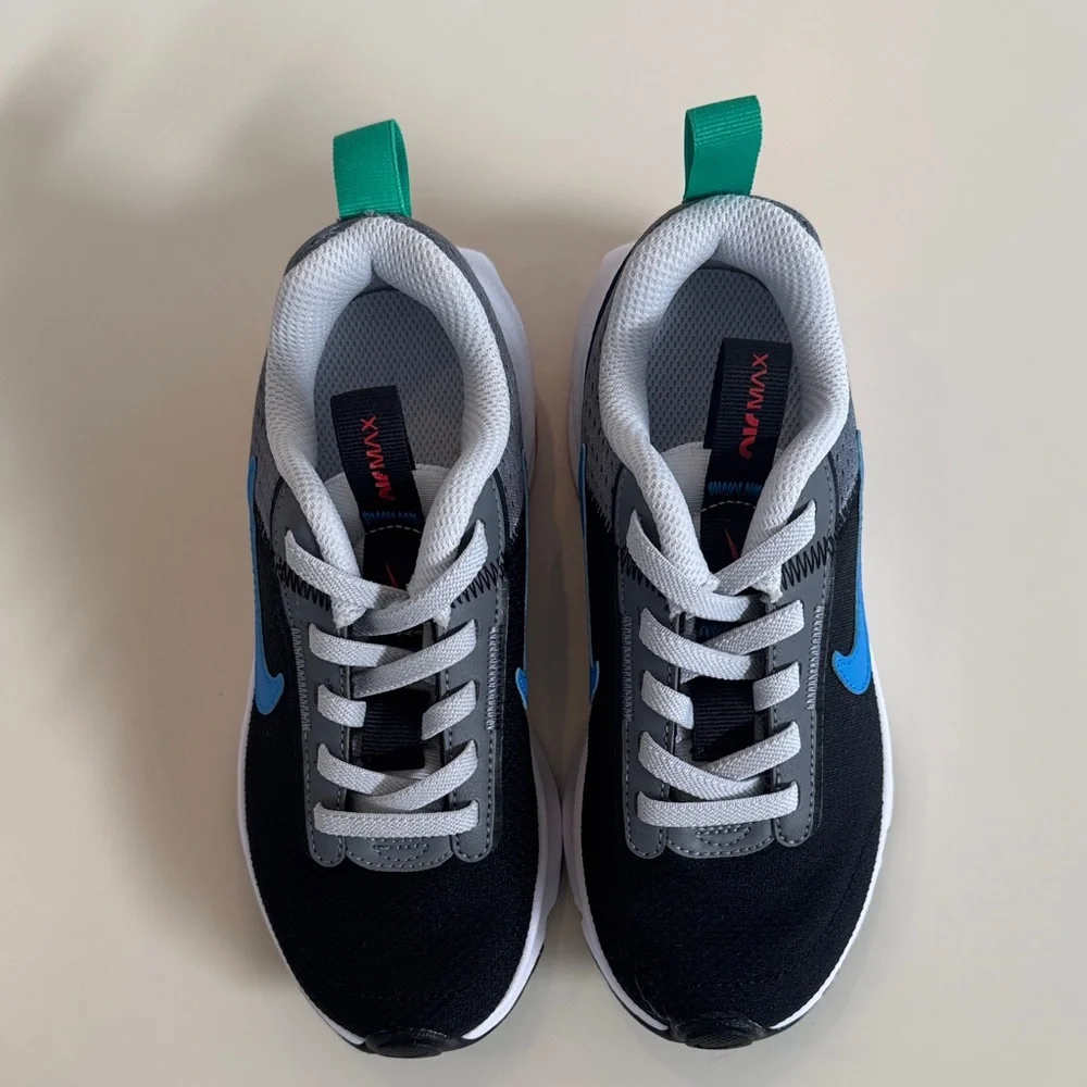 Nike Kids Black Blue Gray Sneakers with Red Air Detail